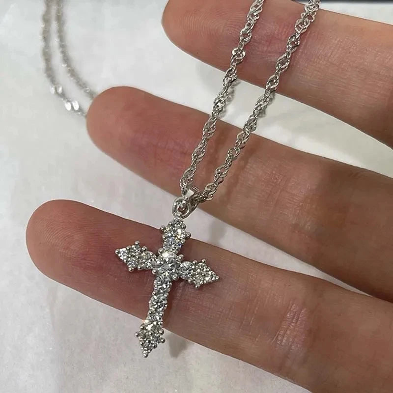 Shiny Crystal Cross Necklace