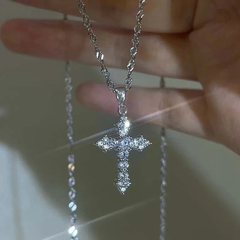 Shiny Crystal Cross Necklace
