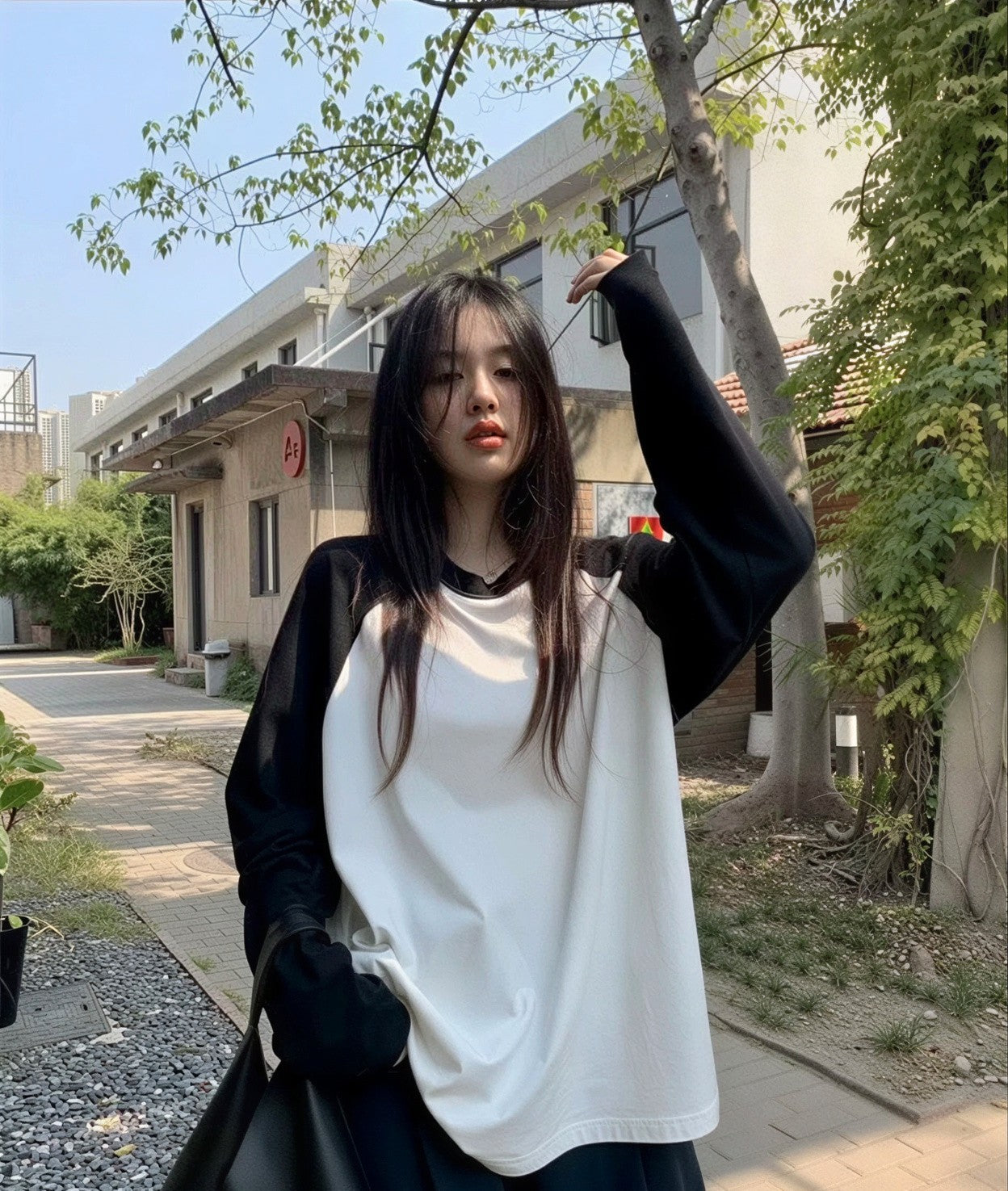 Oversized Black White Patchwork Tee